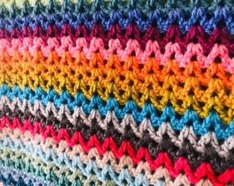 CROCHET PATTERN for V Stitch Crochet Blanket & Pompom Border