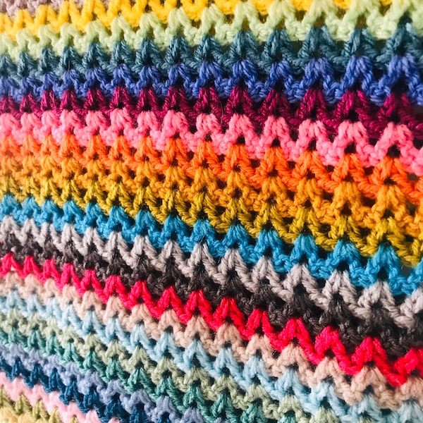 CROCHET PATTERN for V Stitch Crochet Blanket & Pompom Border