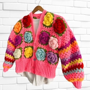 トップス Rose flower motif cardigan pink Rose flower motif cardigan | Treat ürself