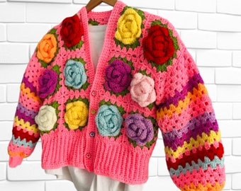 PATRÓN DE GANCHILLO para cárdigan de crochet rosa