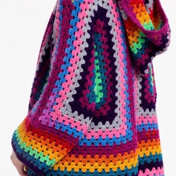 CROCHET PATTERN for Hexagon Granny Square Crochet Hoodie Cardigan