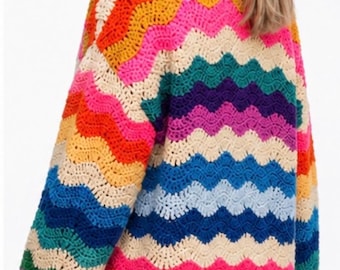 CROCHET PATTERN for Long Wavy  Crochet Cardigan