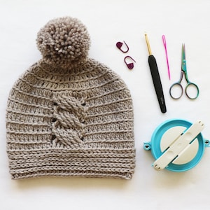 Modello per cappello all'uncinetto con treccia di Ulisse, tutorial passo passo, video tutorial, tutte le dimensioni, uncinetto,