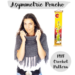 The Asymmetric Poncho Crochet Pattern, phototutorial step by step, for beginners, tutorial, boho poncho, boho vest, easy, alpaca yarn