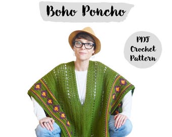 Patrón Crochet Tutorial Poncho Boho, bohochic, diagrama de crochet, tejer paso a paso, ganchillo,