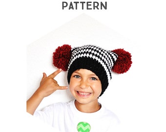 Crochet Pattern The Square Pom Pom Hat - Newborn, Toddler, Child & Adult Sizes, chunky, winter, pom-pom, all sizes, hipster, photo tutorial