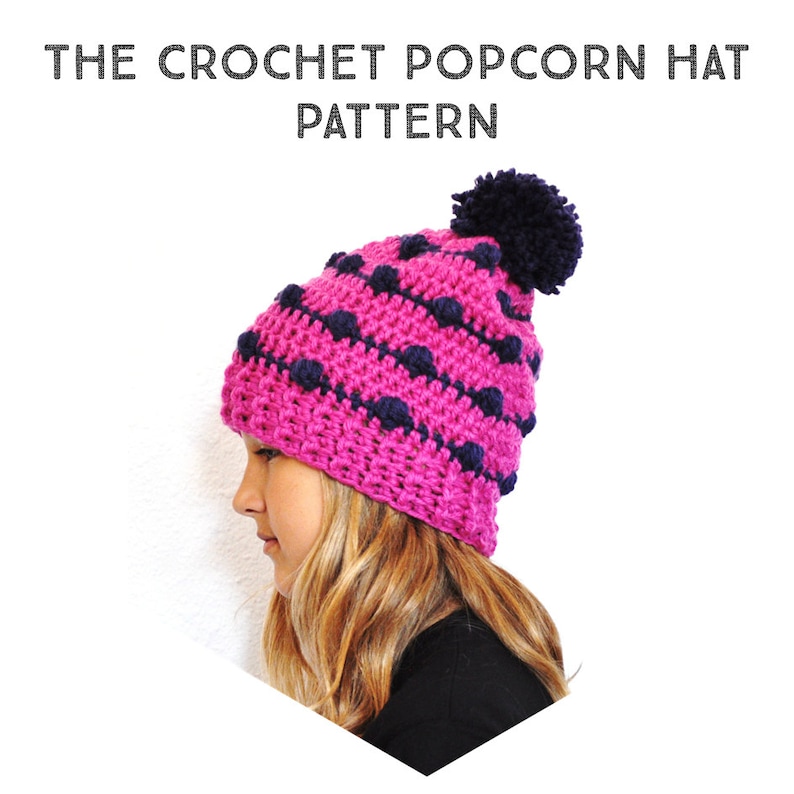 Crochet Pattern Popcorn Slouchy Beanie Hat, Step by Step Phototutorial, baby, toddler, child, adults, women, men, all sizes, pom pom, pompom image 5