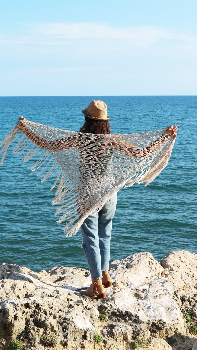 Wild Sunset Crochet Shawl Pattern by Cecilia Losada, boho style, triangular shawl, boho chic, bohochic, crochet boho image 1