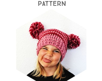 Crochet Pattern The Square Pom Pom Hat - Newborn, Toddler, Child & Adult Sizes, chunky, winter, pom-pom, all sizes, hipster, photo tutorial