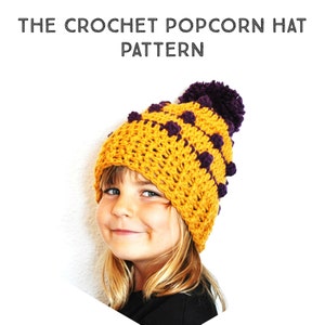 Crochet Pattern Popcorn Slouchy Beanie Hat, Step by Step Phototutorial, baby, toddler, child, adults, women, men, all sizes, pom pom, pompom image 1