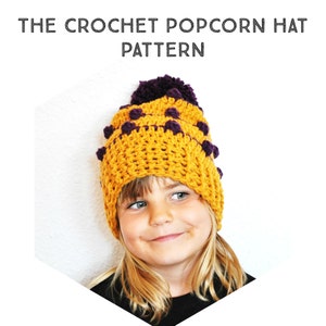 Crochet Pattern Popcorn Slouchy Beanie Hat, Step by Step Phototutorial, baby, toddler, child, adults, women, men, all sizes, pom pom, pompom image 3