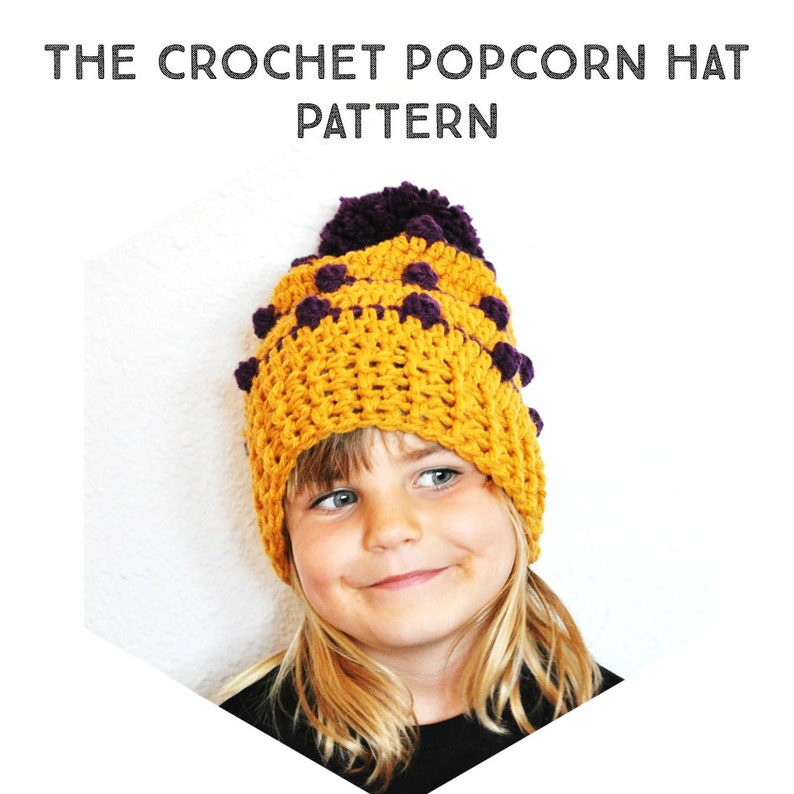 Crochet Pattern Popcorn Slouchy Beanie Hat, Step by Step Phototutorial, baby, toddler, child, adults, women, men, all sizes, pom pom, pompom image 3