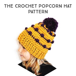 Crochet Pattern Popcorn Slouchy Beanie Hat, Step by Step Phototutorial, baby, toddler, child, adults, women, men, all sizes, pom pom, pompom image 4