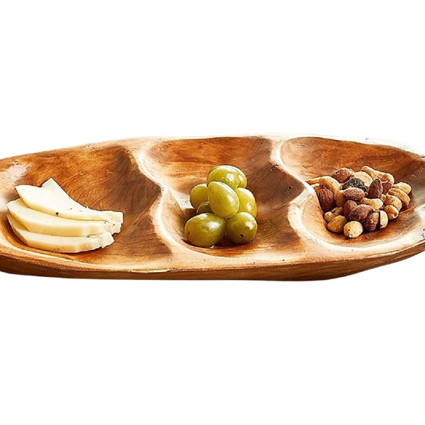 14" X 7" reclaimed root wood 3-section serving platter