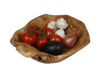 Cuenco de madera de raíz recuperada tallado a mano: Cuenco rústico para ensaladas, frutas o aperitivos (23-28 cm)