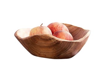 Cuenco de madera de raíz tallada a mano: Cuenco rústico para frutas, ensaladas y decoración.