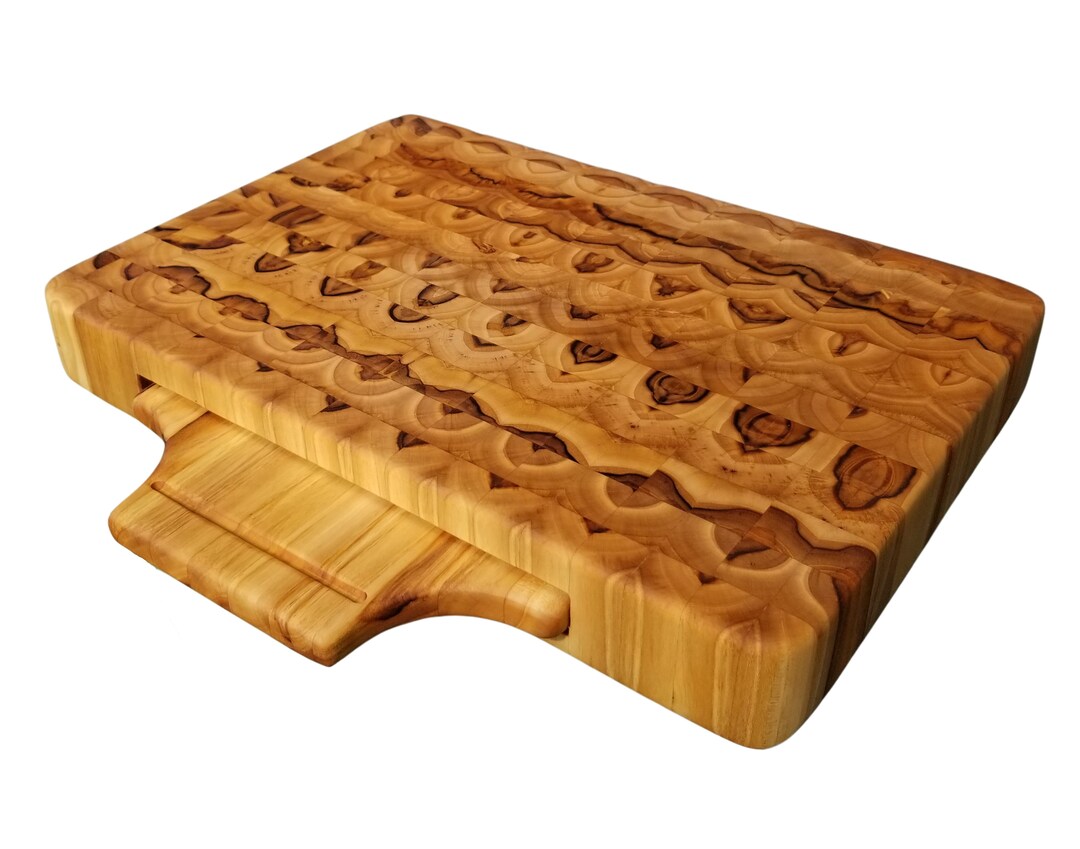 Farmed Teak Wood Countertop Cutting Board With Inserted Cutting Board
