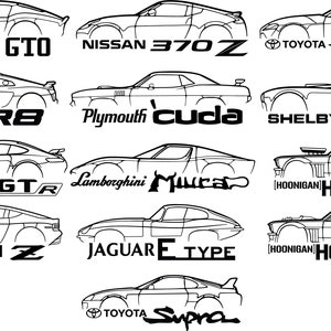 Car Silhouette Wall Art Garage Mancave Workshop SVG, AI and DXF Set 2
