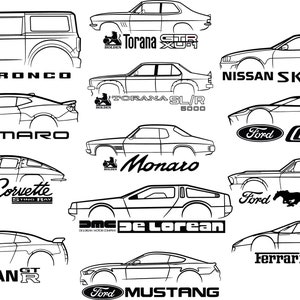 Car Silhouette Wall Art Garage Mancave Workshop SVG, AI and DXF Set 3
