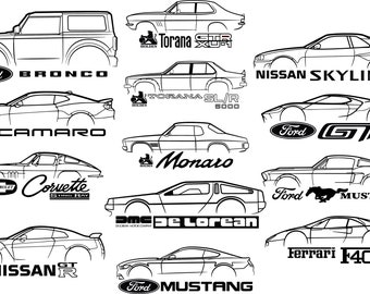 Car Silhouette Wall Art Garage Mancave Workshop SVG, AI and DXF Set 3