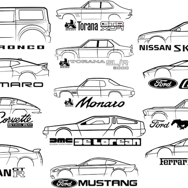 Car Silhouette Wall Art Garage Mancave Workshop SVG, AI and DXF Set 3