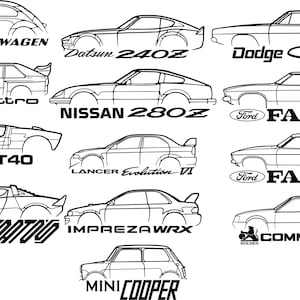 Car Silhouette Wall Art Garage Mancave Workshop SVG, AI and DXF Set 1