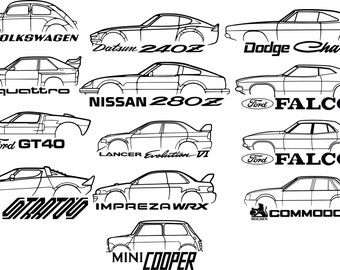 Car Silhouette Wall Art Garage Mancave Workshop SVG, AI and DXF Set 1