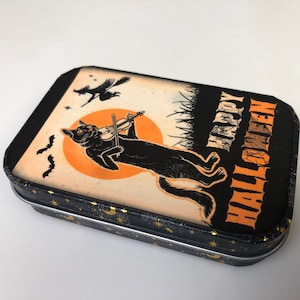 Vintage Halloween Black Cat #1 altered tin