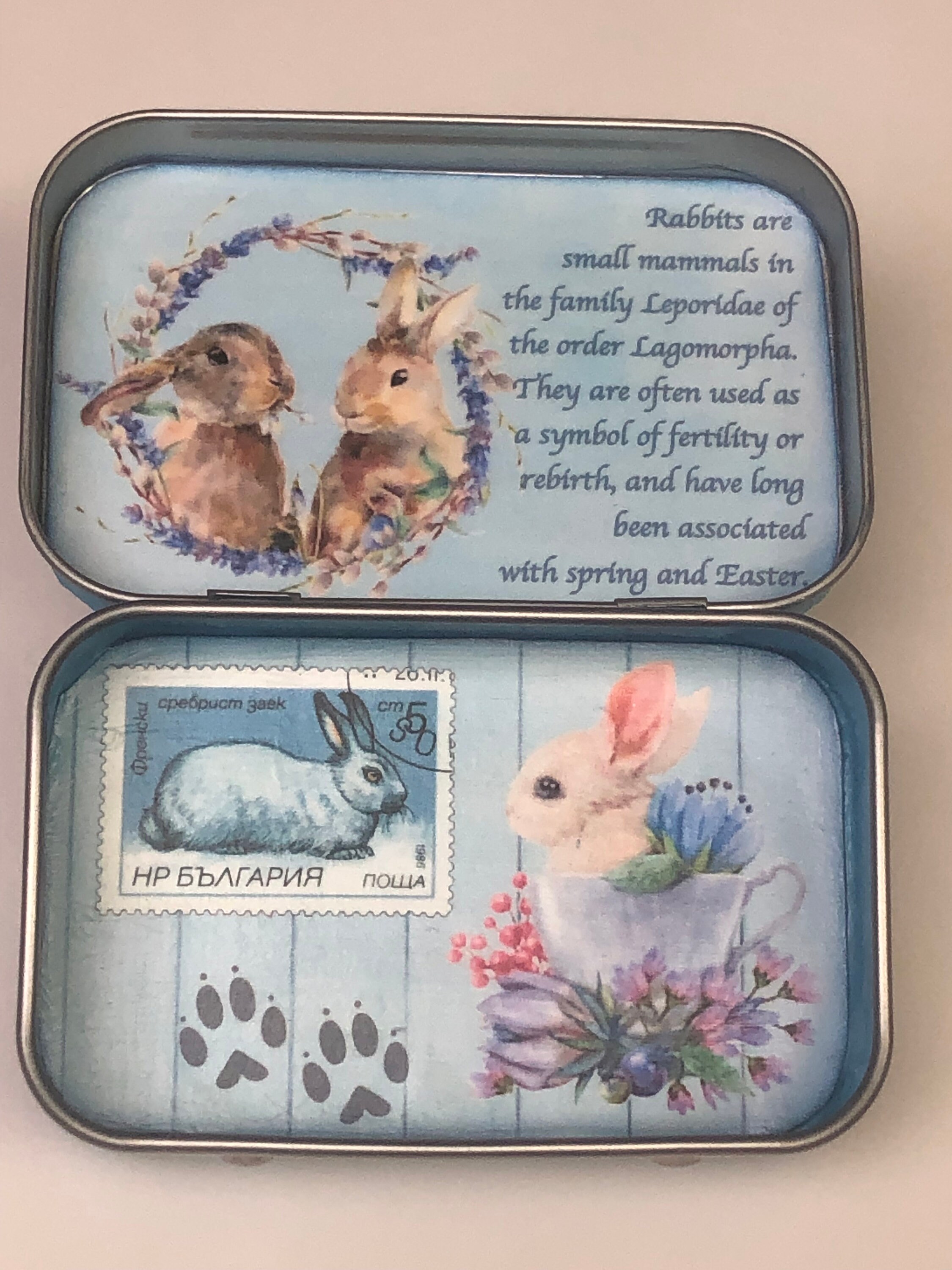 Sadter Rabbit Tin Rabbit altered tin | Etsy