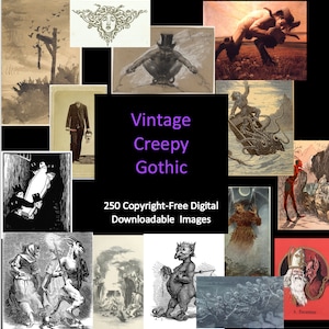 250 Vintage griezelige gotische Instant Download afdrukbare auteursrechtvrije afbeeldingen