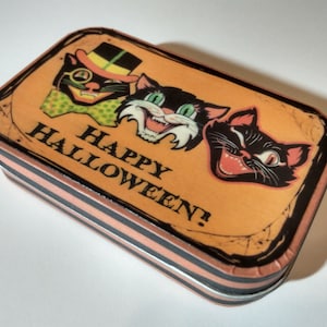 Vintage Halloween Black Cat #10 altered tin