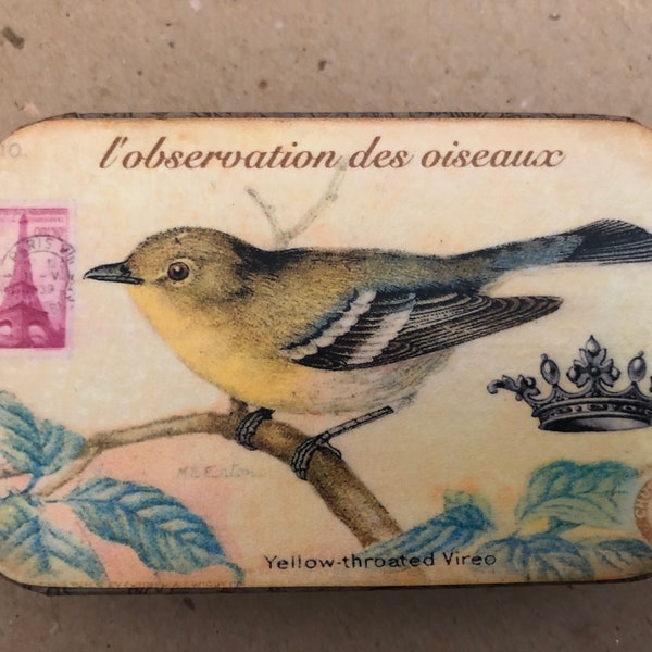 Vintage Bird altered tin