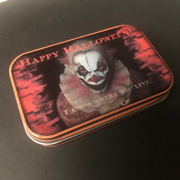 Creepy Halloween Clown altered Altoid tin