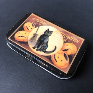 Vintage Halloween Black Cat #3 altered tin