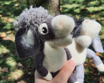Dark Gray Donkey Puppet Moving It's Mouth - Tiny Needle felted Puppet