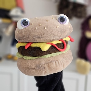 Cheeseburger Hand Puppet - Handmade Food Toy for Kids, Pretend Play, Puppet Theater