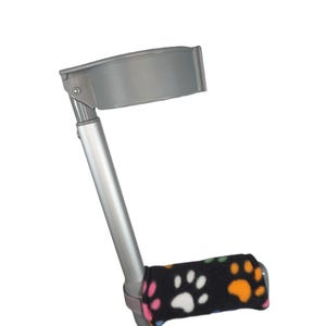 Crutch Handle Padded Fleece Covers - Hook & Loop - Pair - BLACK MULTI PAW