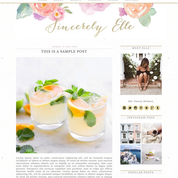 Premade Blogger Template - Instant Download - Sincerely Elle - Blogger Template - blogger theme - blog design - blogger blog template