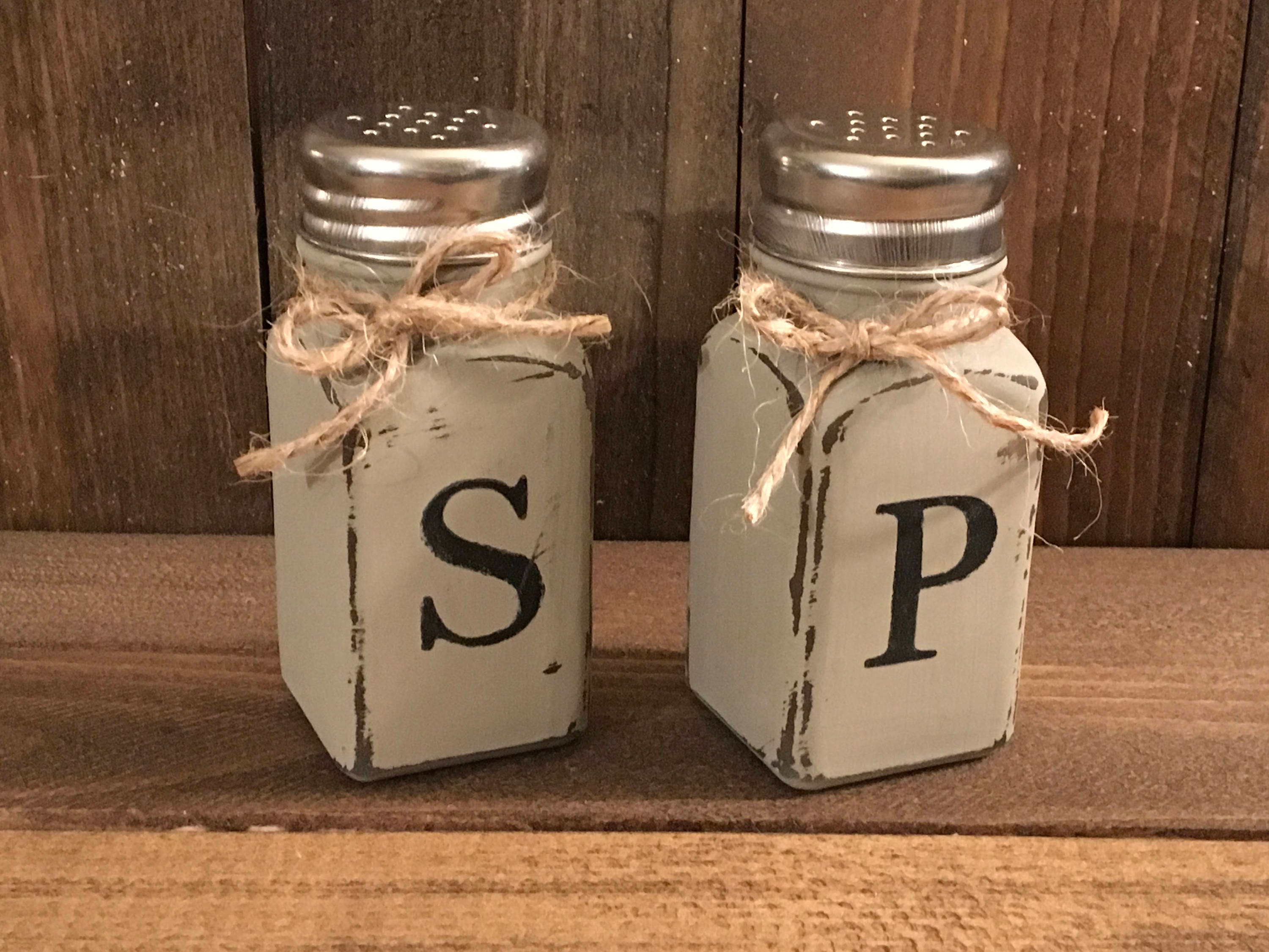 Rustic salt and pepper shaker set mason jar salt and pepper Etsy