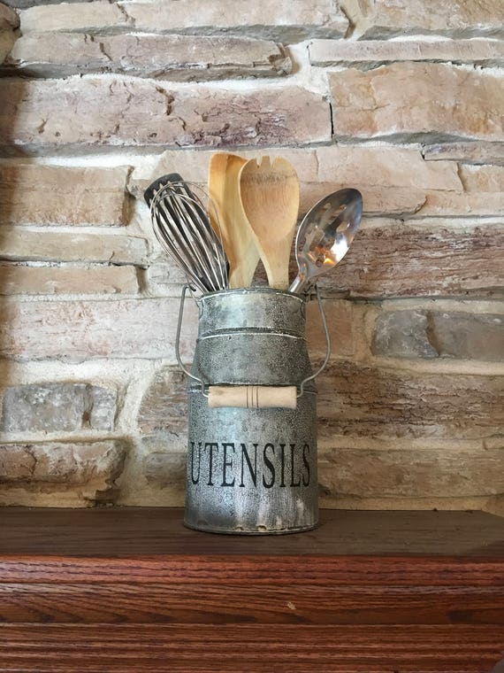 Rustic Utensil Holder milk can utensil holder Kitchen | Etsy