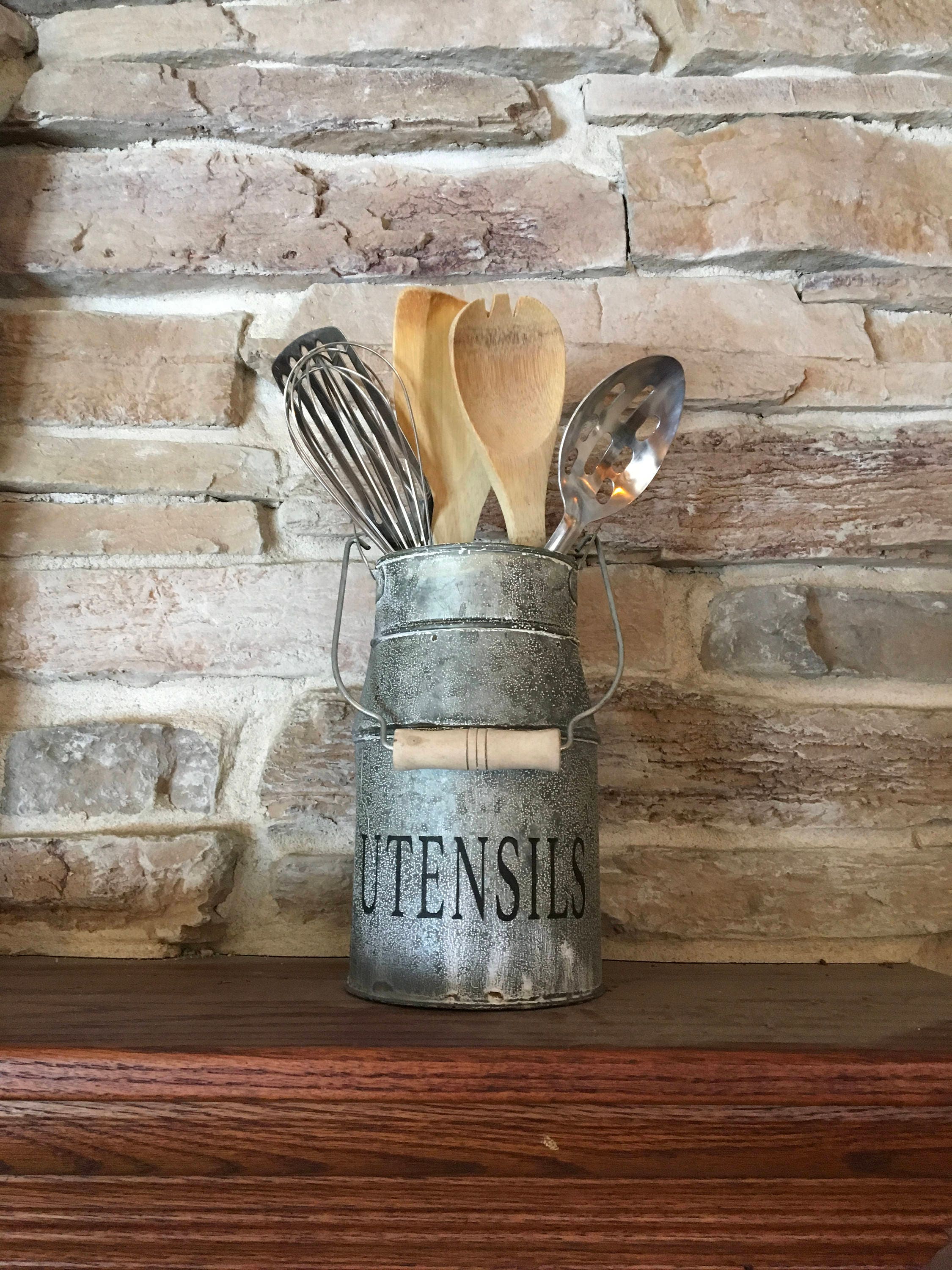 Rustic Utensil Holder milk can utensil holder Kitchen Etsy