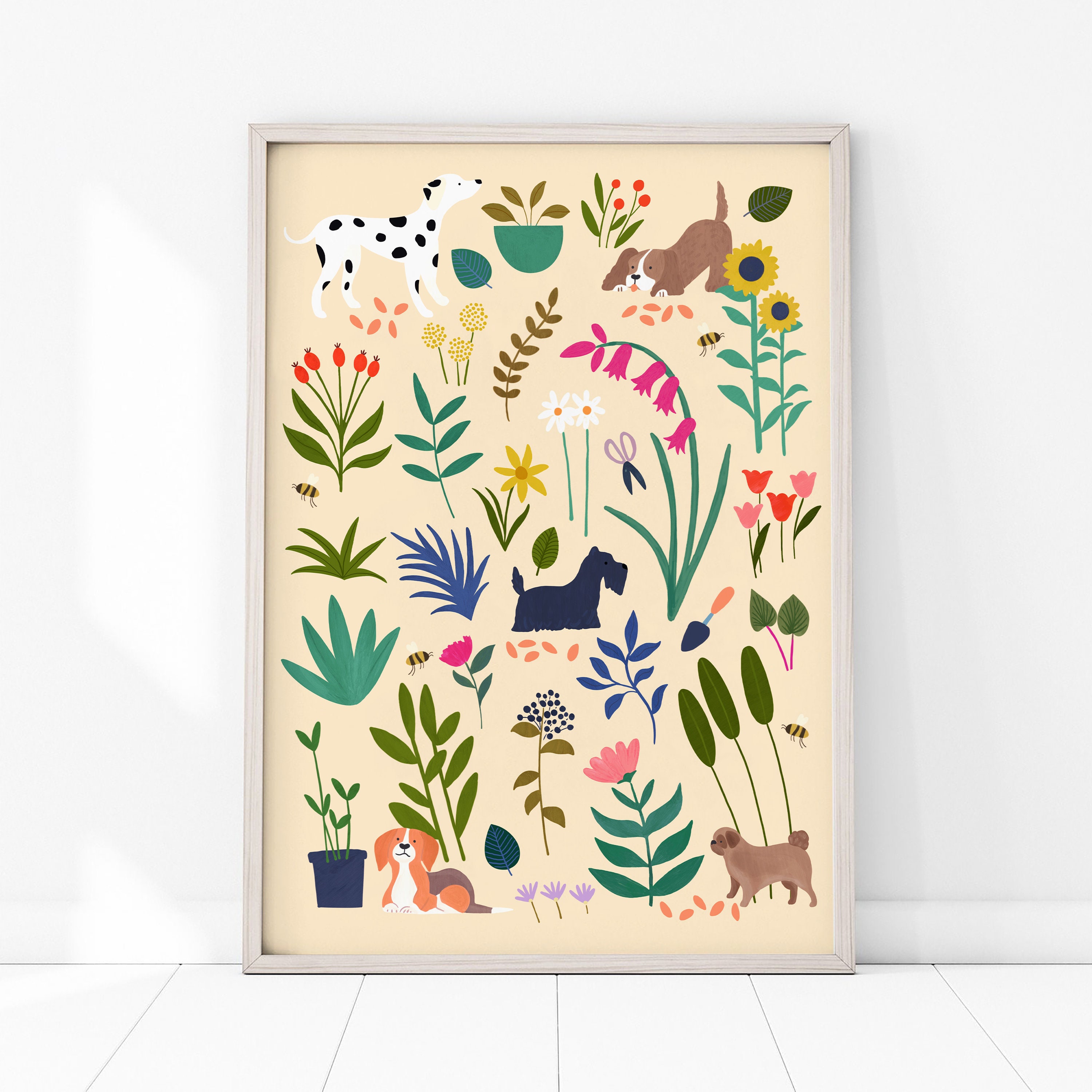 Botanical Dog Flower Print Cute animal illustration Floral | Etsy