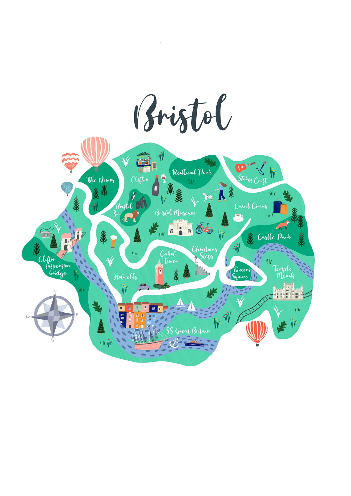 Map of Bristol illustrated map map print travel | Etsy