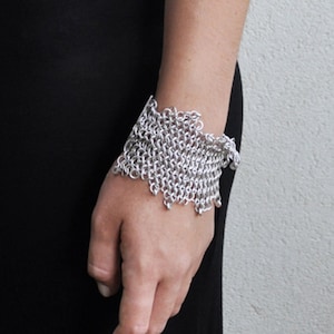 Silver Bracelet, Silver Cuff Bracelet, Statement Jewelry, Israeli Jewelry, Silver Mesh Bracelet, Wide Bracelet, Anniversary Gift for Woman