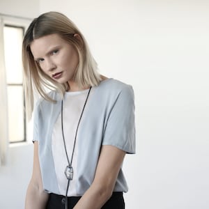 asymmetric shirt for women, Women light blue Top, women T-Shirt, Color Block shirt, Silk Shirt - Note.
