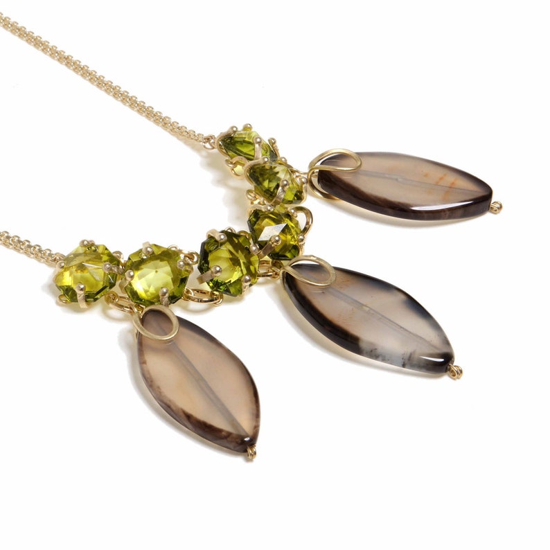 Gold Agate Necklace, Mixed Gemstones Necklace, Statement necklace, Mother of the bride, Agate. image 5