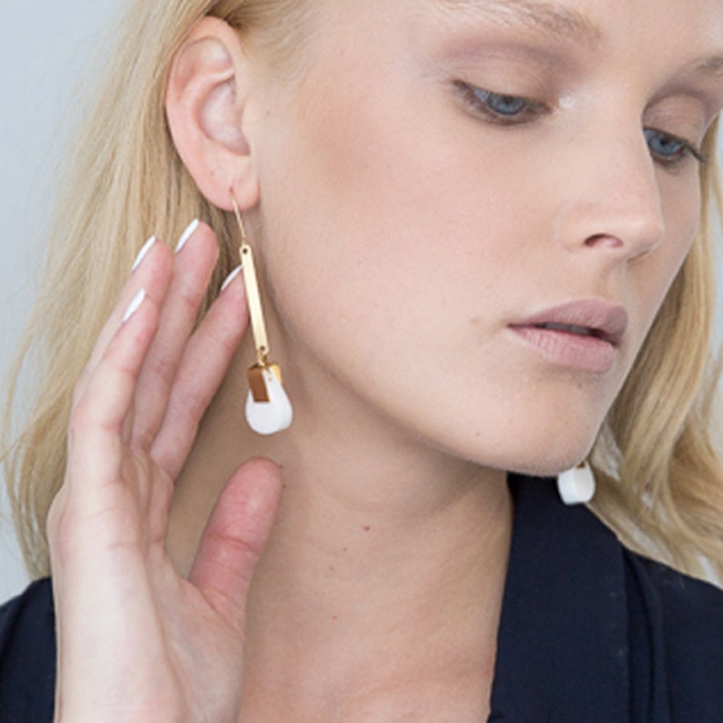 Minimalist Jewelry, White Coral Earrings, Stone Gold Earrings, Minimalist Earrings, Pretty Earrings, Womens Earrings, White Stone Earrings image 3