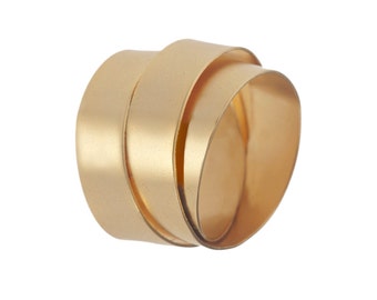 Hand Made 24 karat gold plated  Hammered Wide Warp Around Fashion Ring For Women