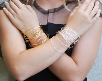Gold Plated Hammered Bangle Set: Dainty Stacking Bracelets