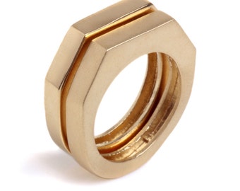 Anello geometrico, anello moderno d'oro, diamante doppio, impilabile anelli, anello contemporaneo, anello d'oro semplice, delicato anello